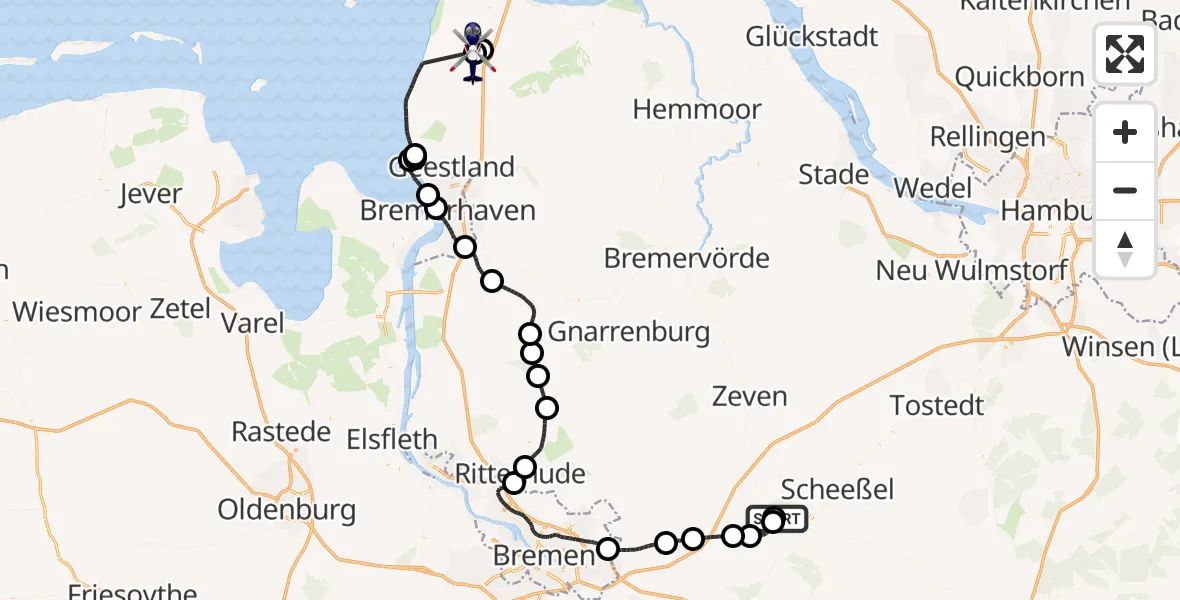 Flugroute Polizeihubschrauber Rotenburg (Wümme) Flugplatz - Nordholz-Spieka Flugplatz, 02 Juli 2026, 17:14