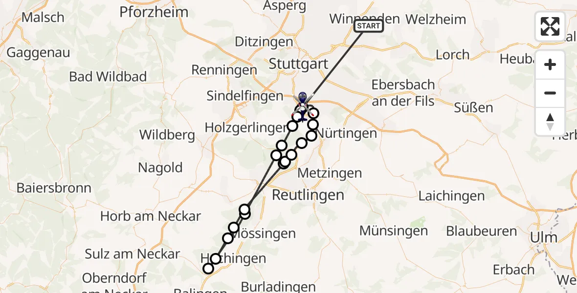 Flugroute Polizeihubschrauber Winnenden - Flughafen Stuttgart, 02 Juli 2026, 17:14