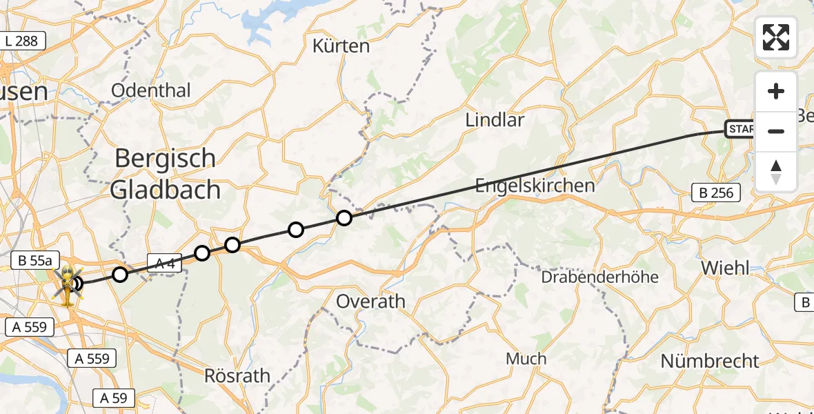 Flugroute Ambulanzhubschrauber Gummersbach - Merheim Hospital, 02 Juli 2026, 17:23