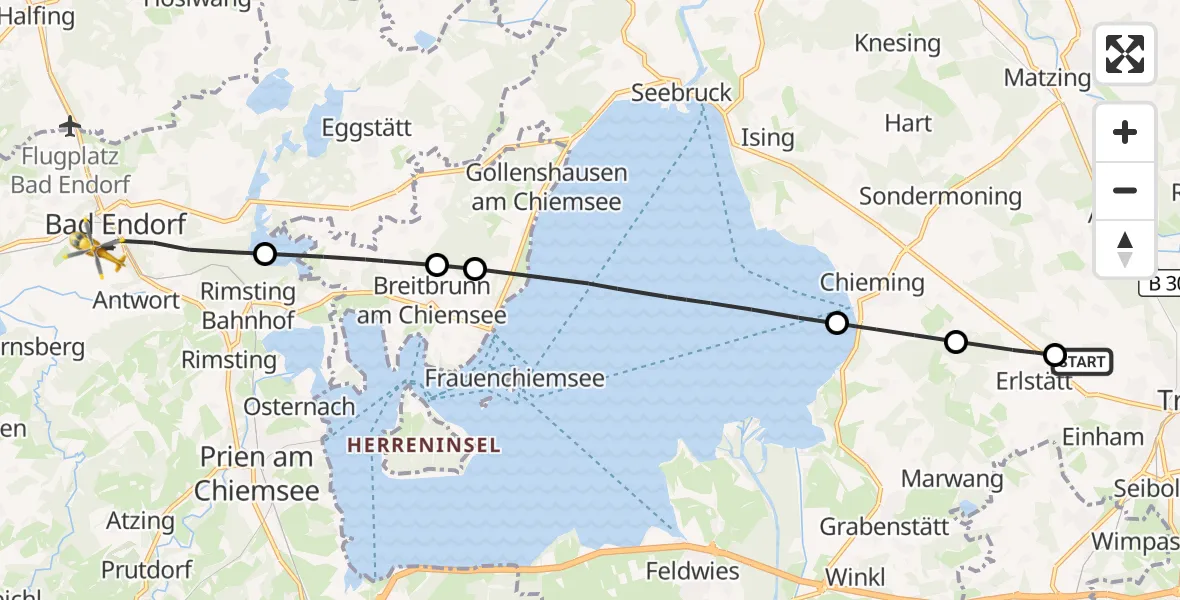 Flugroute Rettungshubschrauber Traunstein - Bad Endorf, 02 Juli 2026, 17:36
