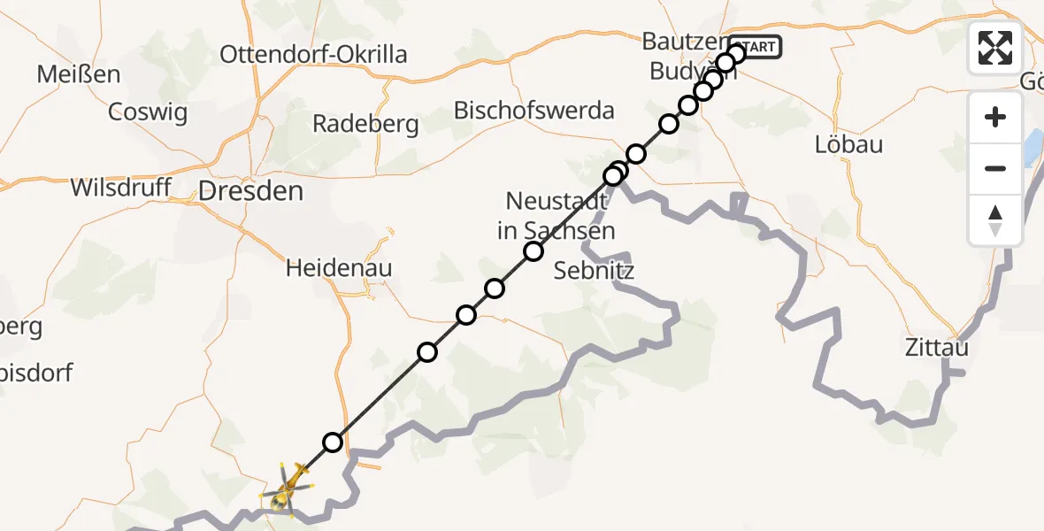 Flugroute Rettungshubschrauber Bautzen Flugplatz - Altenberg, 02 Juli 2026, 17:43