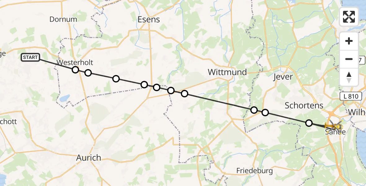 Flugroute Rettungshubschrauber Großheide - Sande, 02 Juli 2026, 17:43