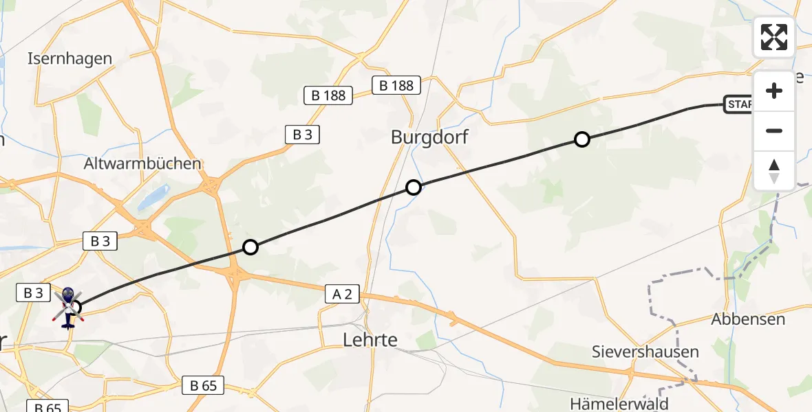 Flugroute Polizeihubschrauber Uetze - Hannover Luftrettung Hubschrauberlandeplatz (Christoph 4), 02 Juli 2026, 17:48