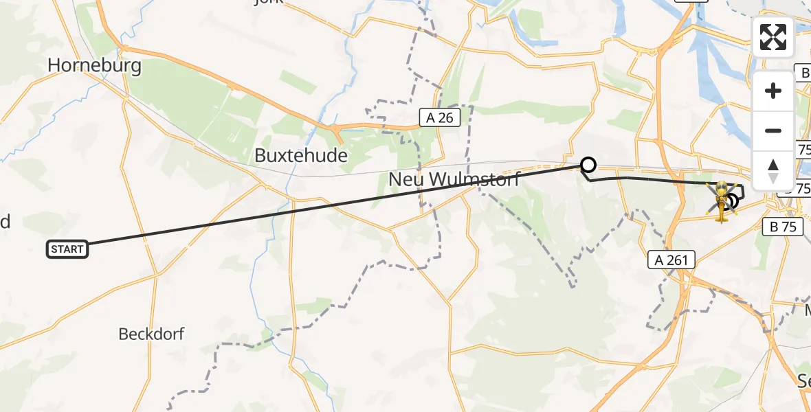 Flugroute Rettungshubschrauber Harsefeld - Asklepios Hospital Harburg, 02 Juli 2026, 17:48