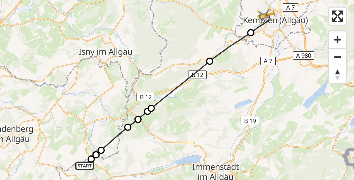 Flugroute Rettungshubschrauber Oberstaufen - Kempten (Allgäu), 02 Juli 2026, 17:49