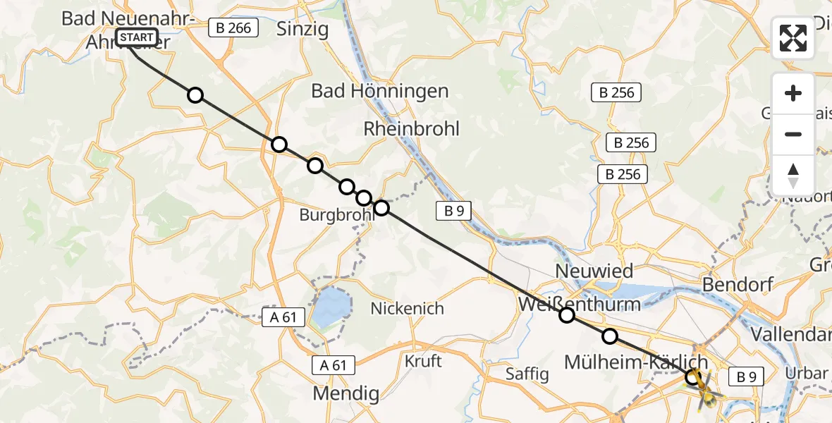 Flugroute Rettungshubschrauber Bad Neuenahr-Ahrweiler - Koblenz, 02 Juli 2026, 18:00