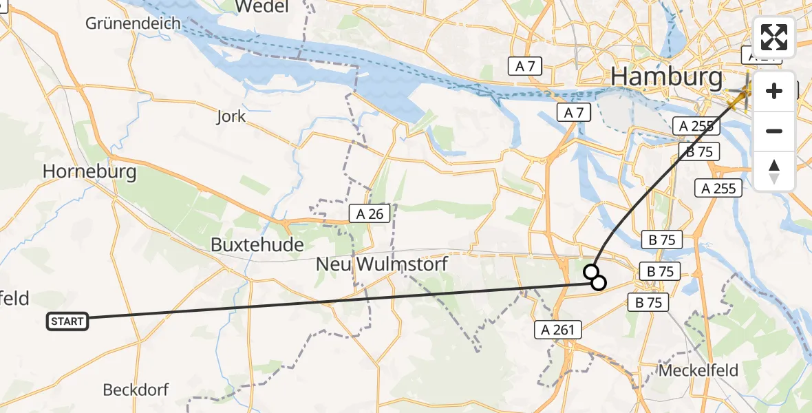Flugroute Rettungshubschrauber Harsefeld - Hamburg, 02 Juli 2026, 18:04