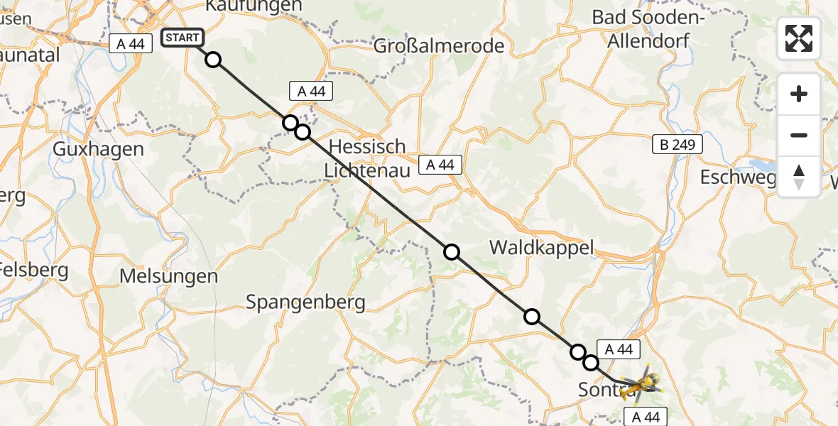 Flugroute Rettungshubschrauber Lohfelden - Sontra, 02 Juli 2026, 18:14