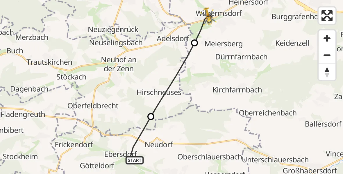 Flugroute Ambulanzhubschrauber Dietenhofen - Wilhermsdorf, 02 Juli 2026, 18:16