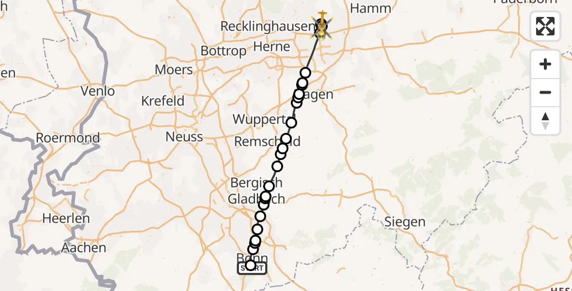 Flugroute Rettungshubschrauber Bonn University Hospital - Lünen, 02 Juli 2026, 18:21