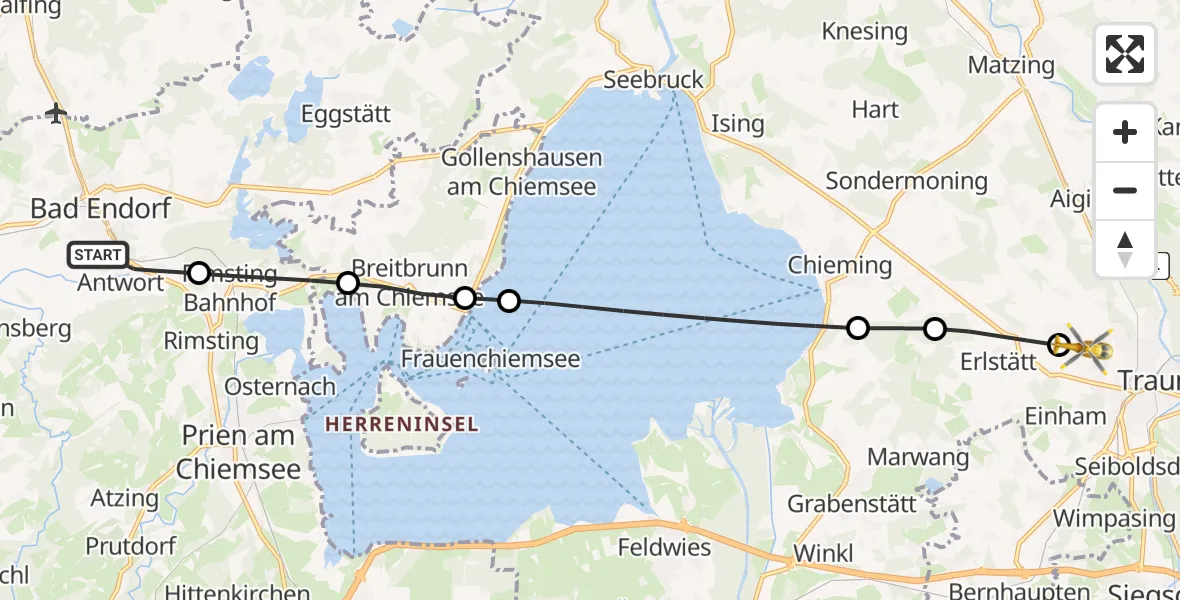 Flugroute Rettungshubschrauber Bad Endorf - Traunstein, 02 Juli 2026, 18:28
