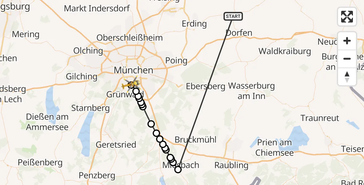 Flugroute Rettungshubschrauber Taufkirchen (Vils) - ADAC Air Rescue Center Hubschrauberlandeplatz (Christoph 1), 02 Juli 2026, 18:40