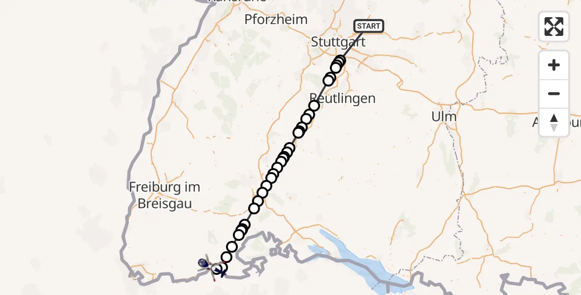 Flugroute Polizeihubschrauber Winnenden - Waldshut-Tiengen, 02 Juli 2026, 18:47