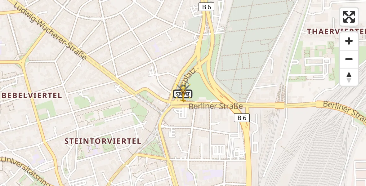 Flugroute Rettungshubschrauber Halle (Saale) - Halle (Saale), 02 Juli 2026, 19:07