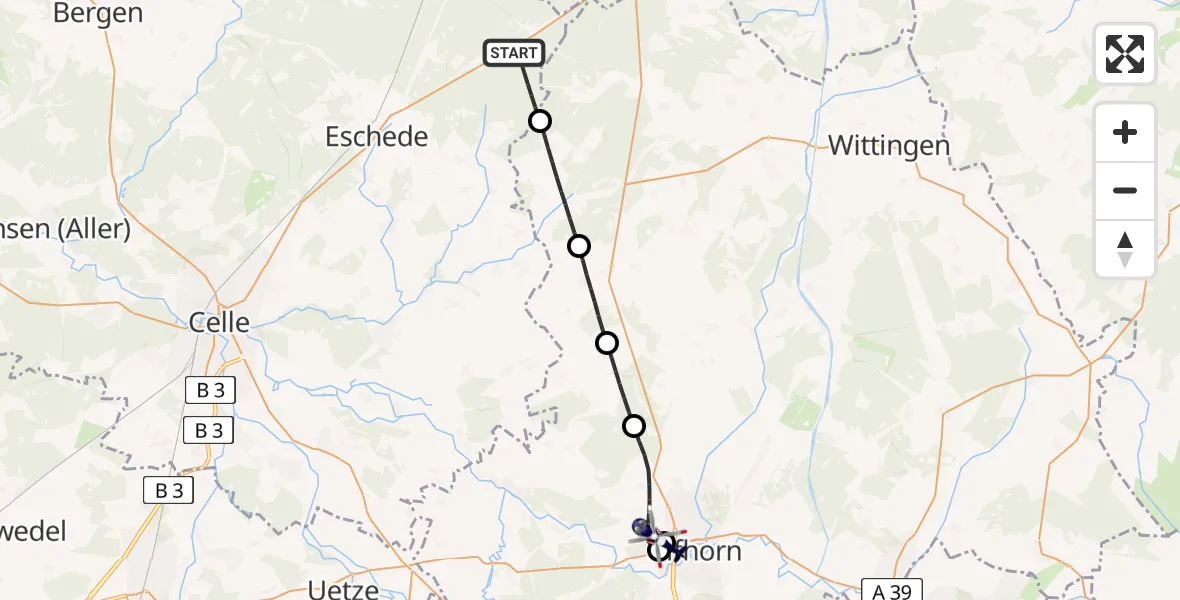 Flugroute Polizeihubschrauber Eschede - Gifhorn Bundespolizei Hubschrauberlandeplatz, 02 Juli 2026, 19:29