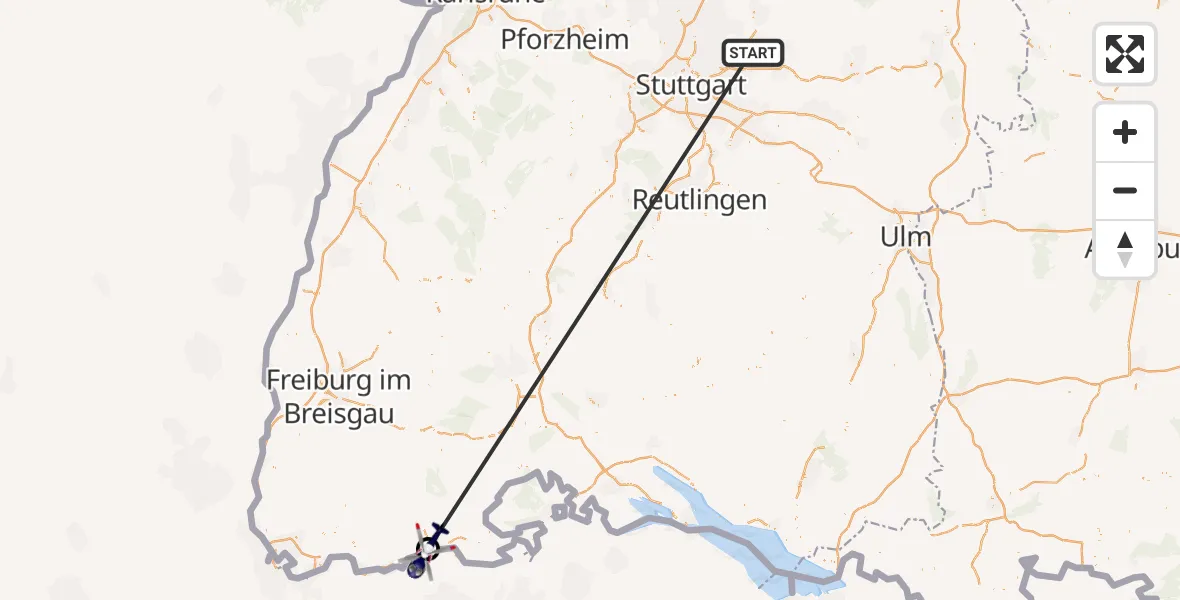 Flugroute Polizeihubschrauber Winnenden - Dogern, 02 Juli 2026, 19:45
