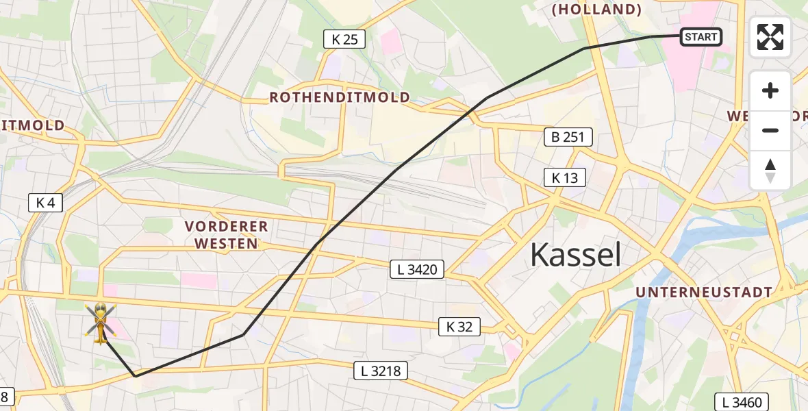 Flugroute Rettungshubschrauber Kassel - Kassel, 02 Juli 2026, 19:46