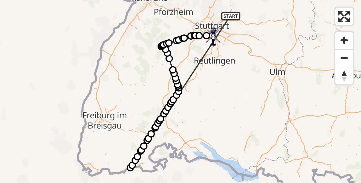 Flugroute Polizeihubschrauber Winnenden - Flughafen Stuttgart, 02 Juli 2026, 19:52