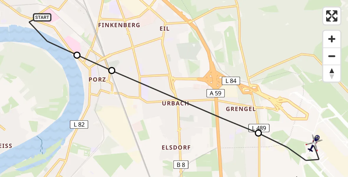 Flugroute Polizeihubschrauber Köln - Köln Bonn Flughafen, 02 Juli 2026, 20:01