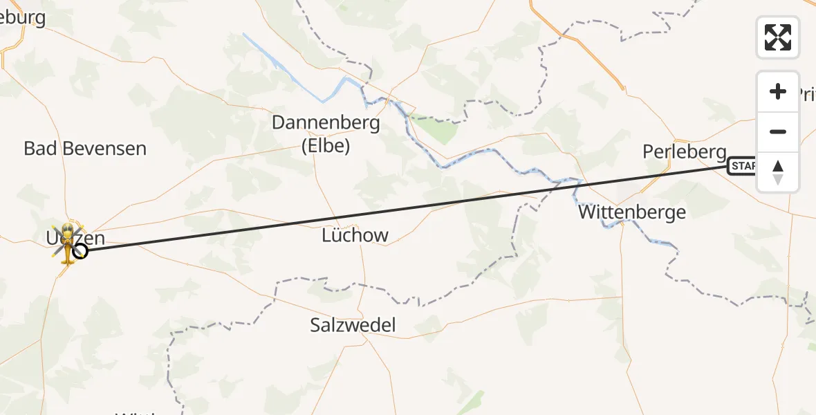 Flugroute Rettungshubschrauber Plattenburg - Uelzen, 02 Juli 2026, 20:04
