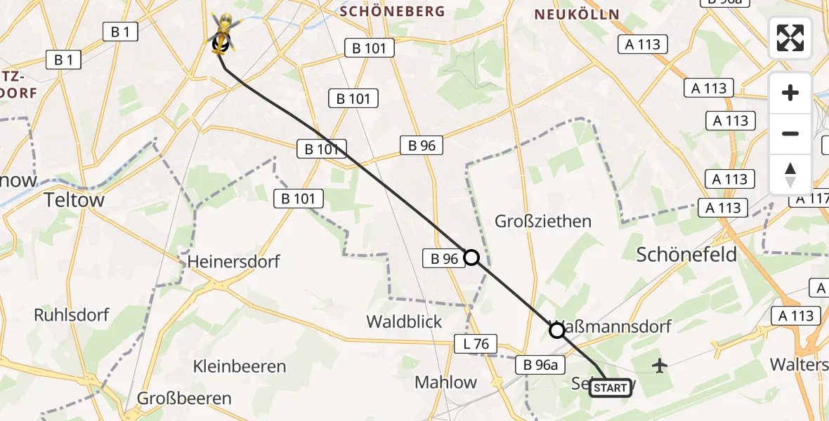 Flugroute Rettungshubschrauber Berlin Brandenburg Flughafen - Charité Clinic Benjamin Franklin Campus, 02 Juli 2026, 20:06