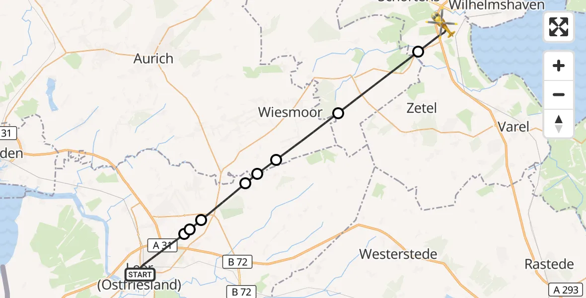Flugroute Rettungshubschrauber Leer (Ostfriesland) - Sande, 02 Juli 2026, 20:23