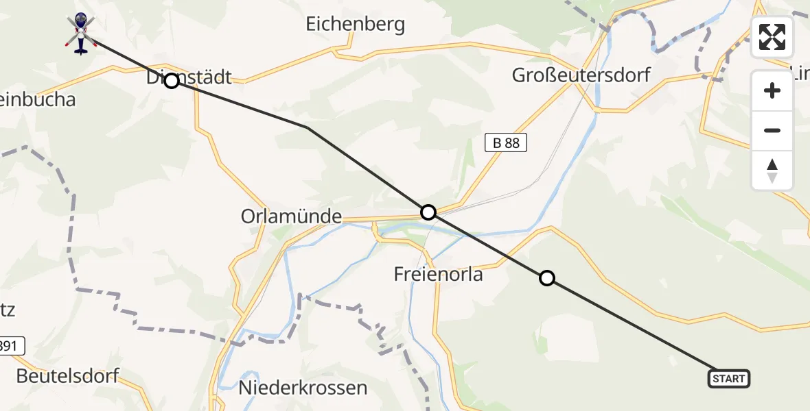 Flugroute Polizeihubschrauber Hummelshain - Eichenberg, 02 Juli 2026, 20:28
