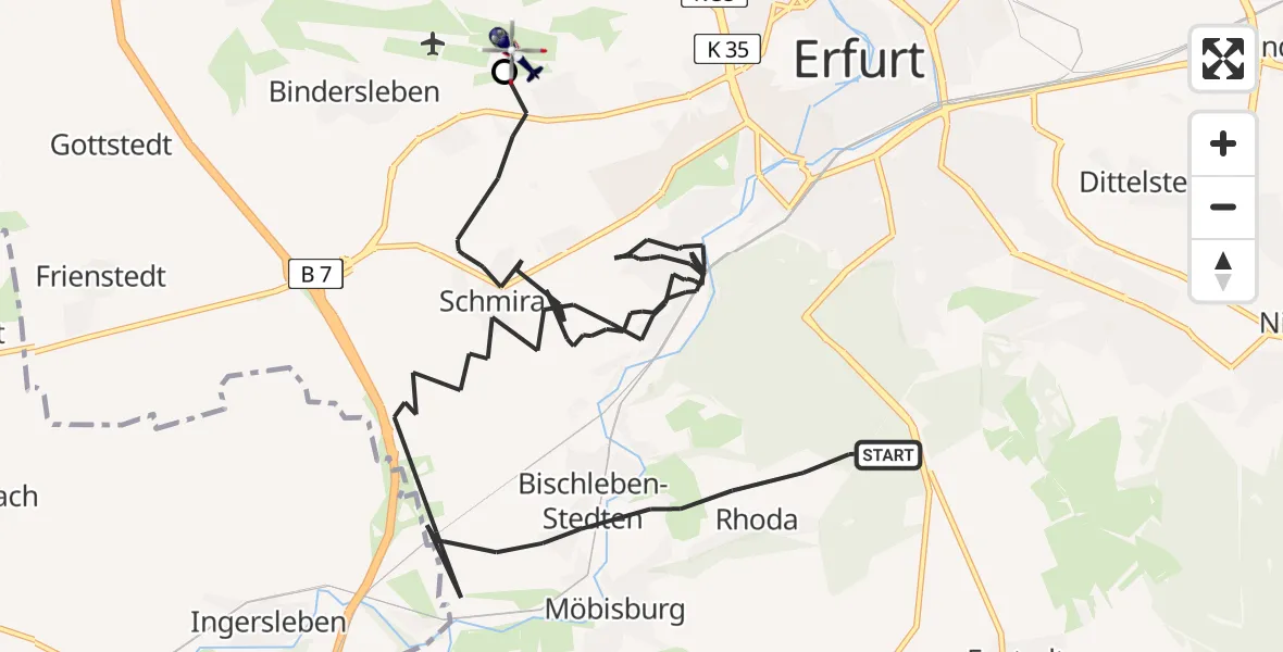 Flugroute Polizeihubschrauber Erfurt - Erfurt-Weimar Flughafen, 02 Juli 2026, 20:44