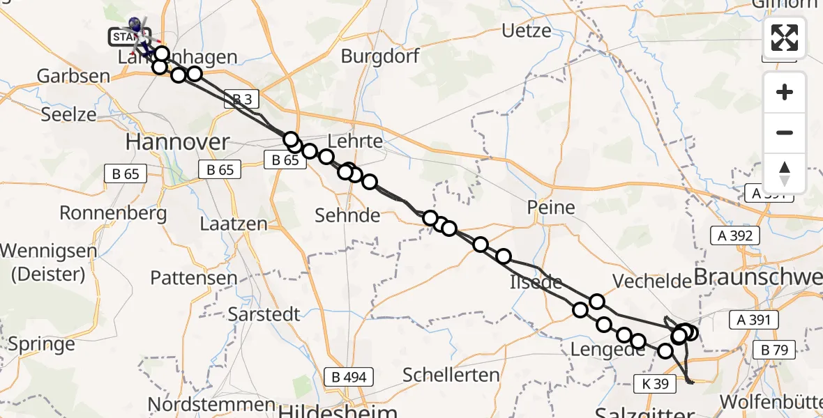 Flugroute Polizeihubschrauber Flughafen Hannover - Flughafen Hannover, 02 Juli 2026, 20:59