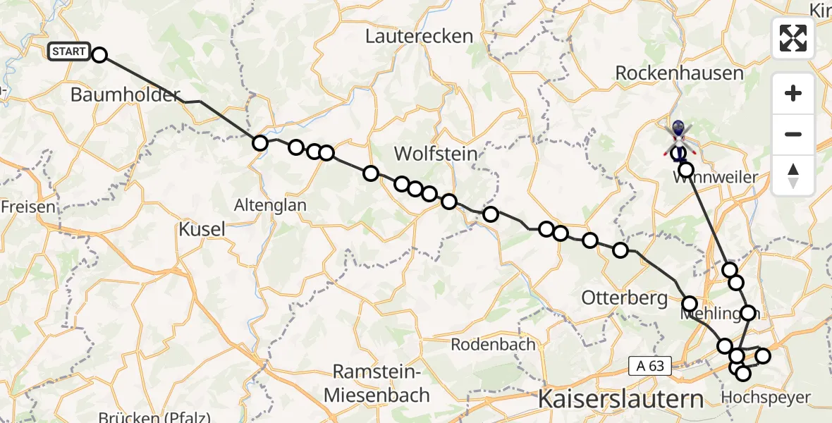Flugroute Polizeihubschrauber Reichenbach - Schweisweiler, 02 Juli 2026, 21:18