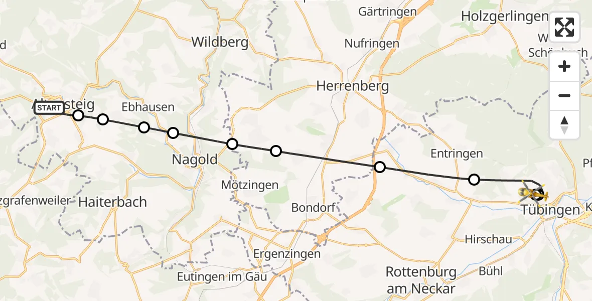 Flugroute Ambulanzhubschrauber Altensteig - Tübingen University Hospital, 02 Juli 2026, 21:28