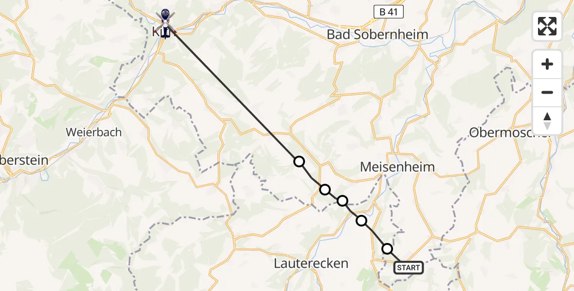 Flugroute Polizeihubschrauber Becherbach - Kirn, 02 Juli 2026, 21:55