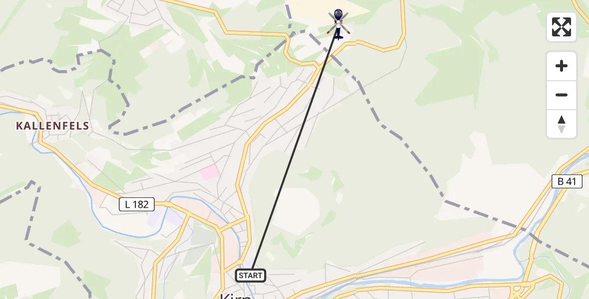 Flugroute Polizeihubschrauber Kirn - Hochstetten-Dhaun, 02 Juli 2026, 22:21