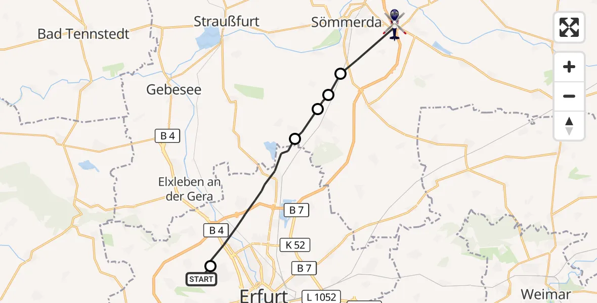Flugroute Polizeihubschrauber Erfurt-Weimar Flughafen - Sömmerda, 02 Juli 2026, 22:28