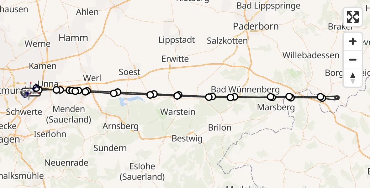 Flugroute Polizeihubschrauber Dortmund Flughafen - Dortmund Flughafen, 02 Juli 2026, 22:43