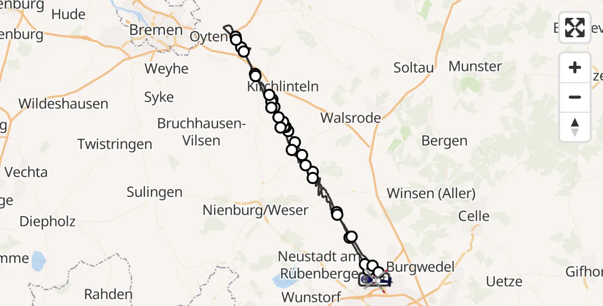 Flugroute Polizeihubschrauber Flughafen Hannover - Flughafen Hannover, 02 Juli 2026, 23:24