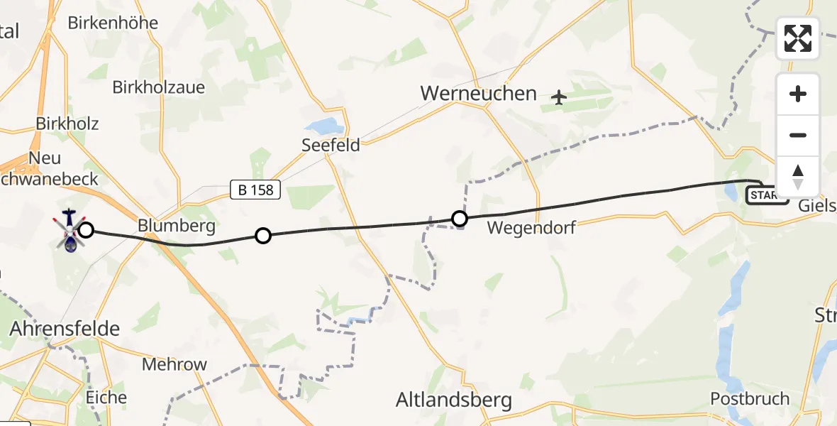 Flugroute Polizeihubschrauber Altlandsberg - Ahrensfelde Hubschrauberlandeplatz, 02 Juli 2026, 23:35