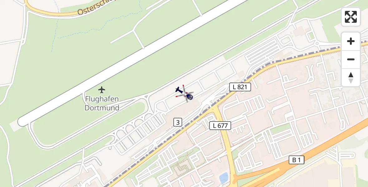 Flugroute Polizeihubschrauber Dortmund Flughafen - Dortmund Flughafen, 03 Juli 2026, 00:44