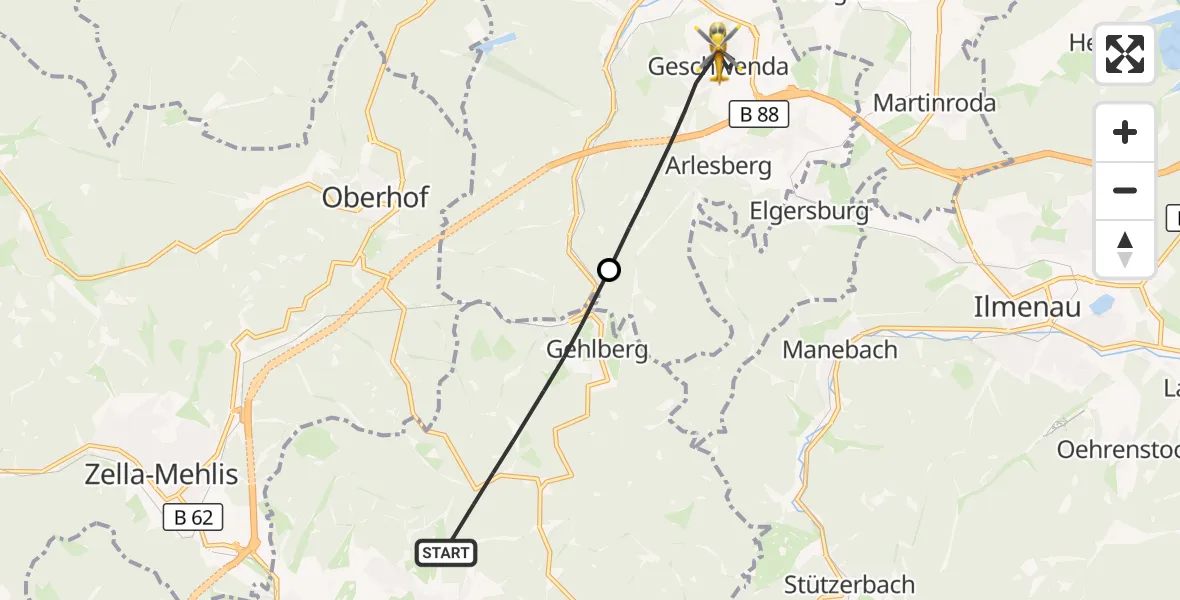 Flugroute Rettungshubschrauber Suhl - Geratal, 03 Juli 2026, 05:31
