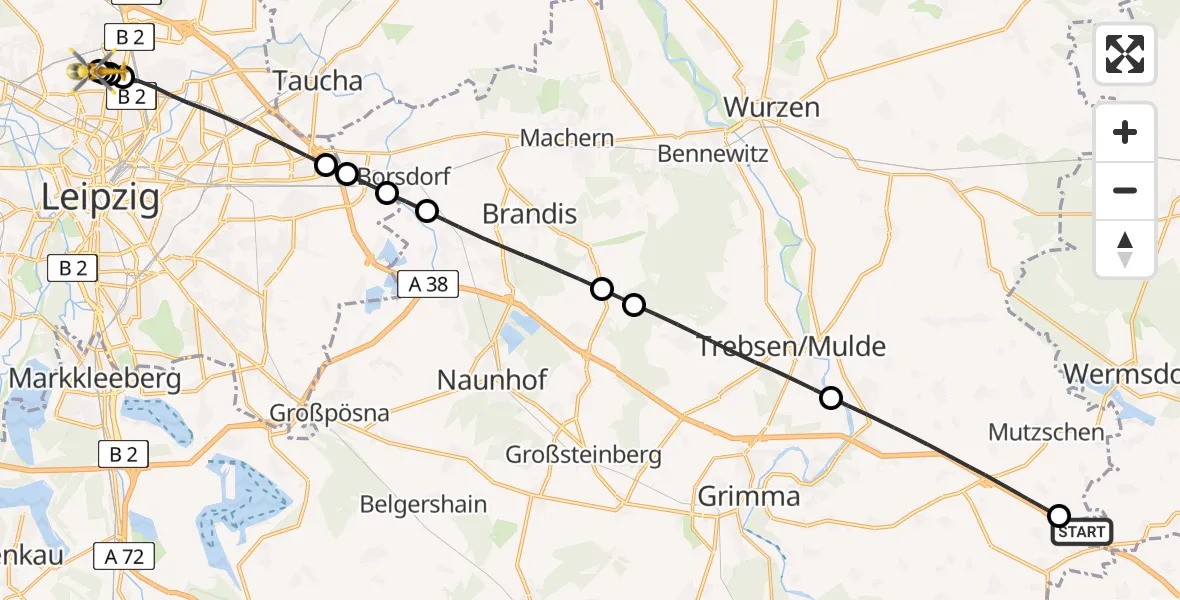 Flugroute Rettungshubschrauber Mügeln - Sankt Georg Hospital Leipzig Reserve, 03 Juli 2026, 05:48
