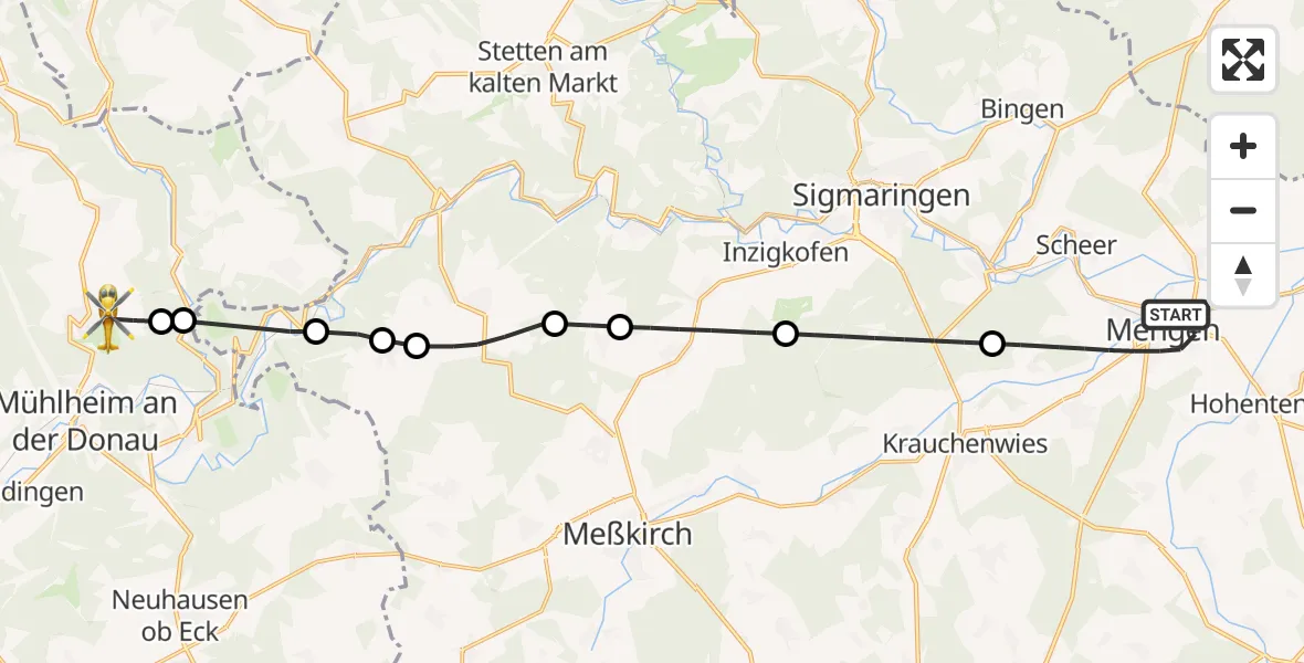 Flugroute Ambulanzhubschrauber Mengen - Kolbingen, 03 Juli 2026, 05:57