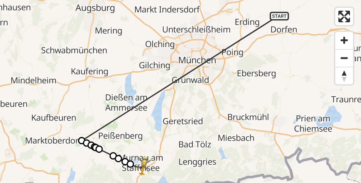 Flugroute Rettungshubschrauber Taufkirchen (Vils) - Murnau a.Staffelsee, 03 Juli 2026, 06:32