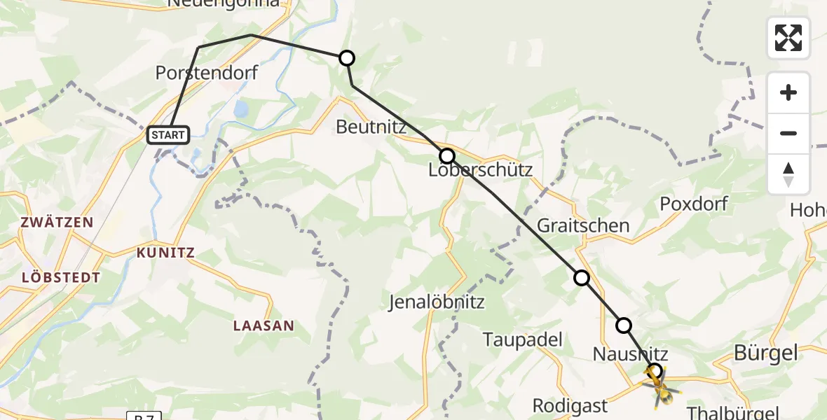 Flugroute Rettungshubschrauber Neuengönna - Bürgel, 03 Juli 2026, 06:44