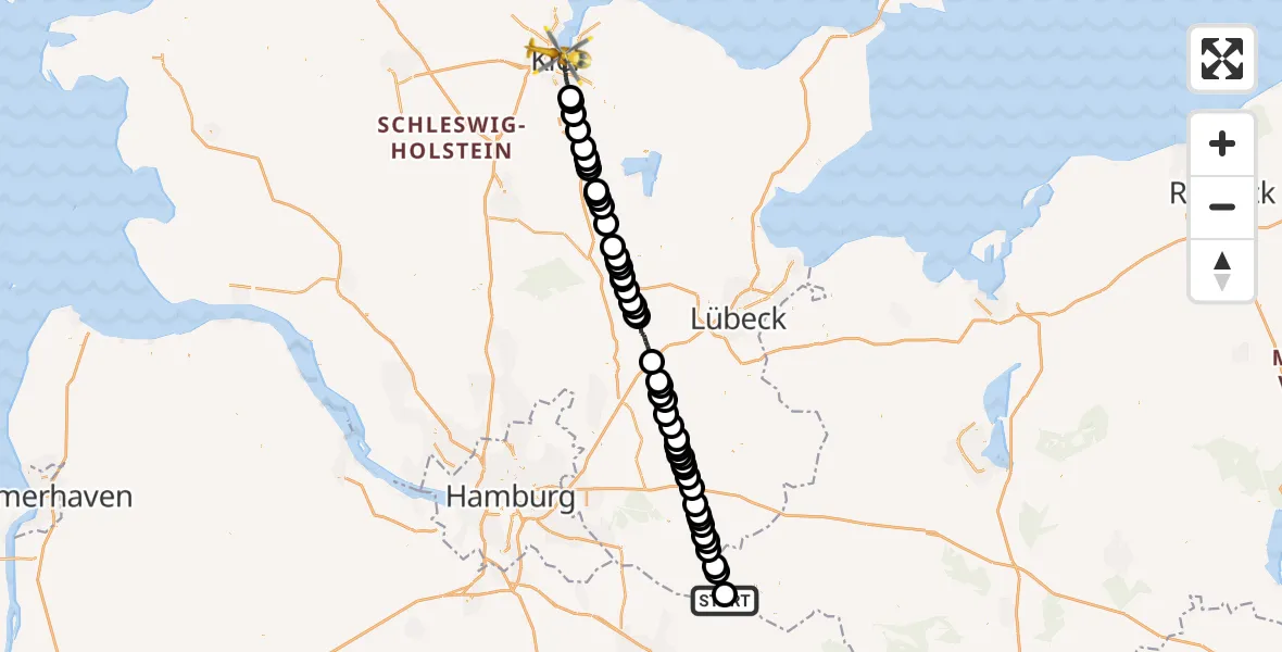 Flugroute Rettungshubschrauber Hittbergen - Kiel, 03 Juli 2026, 06:55