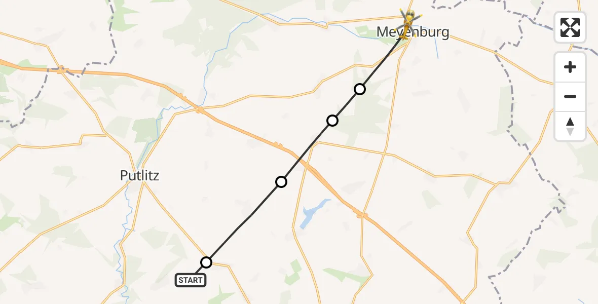Flugroute Rettungshubschrauber Putlitz - Meyenburg, 03 Juli 2026, 06:59