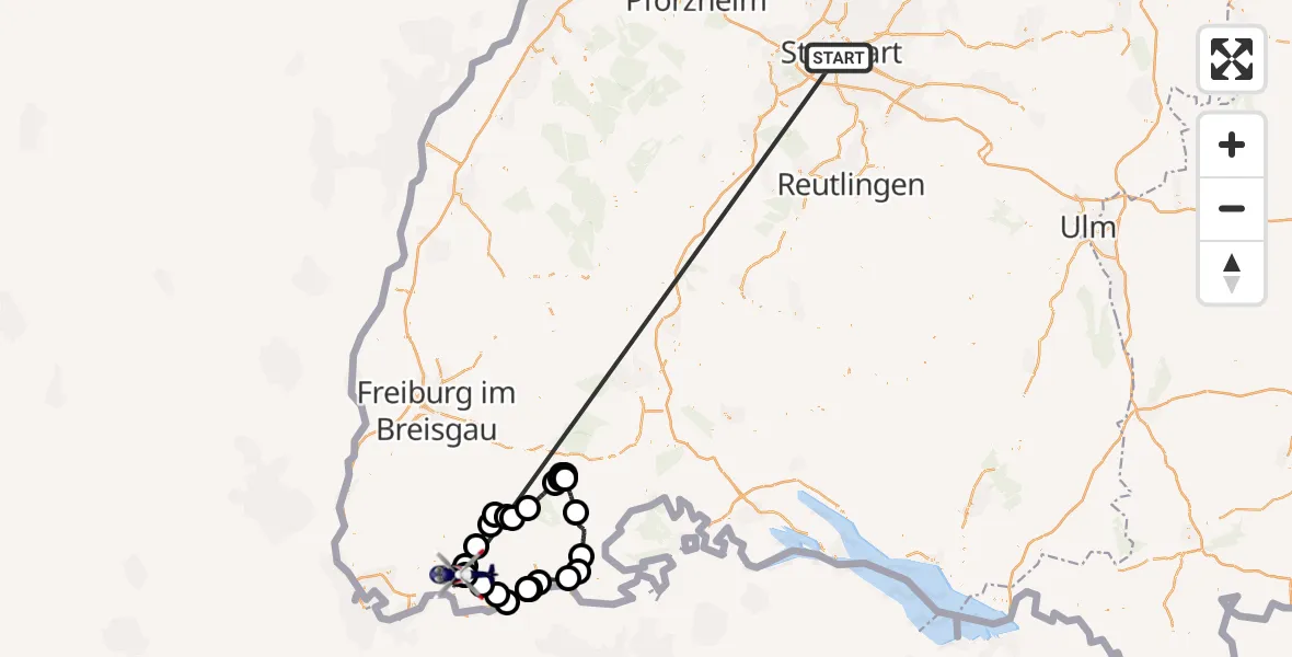 Flugroute Polizeihubschrauber Stuttgart - Hütten Segelflugplatz, 03 Juli 2026, 07:01