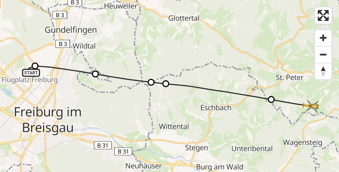 Flugroute Rettungshubschrauber Freiburg im Breisgau Flugplatz - St. Märgen, 03 Juli 2026, 07:18