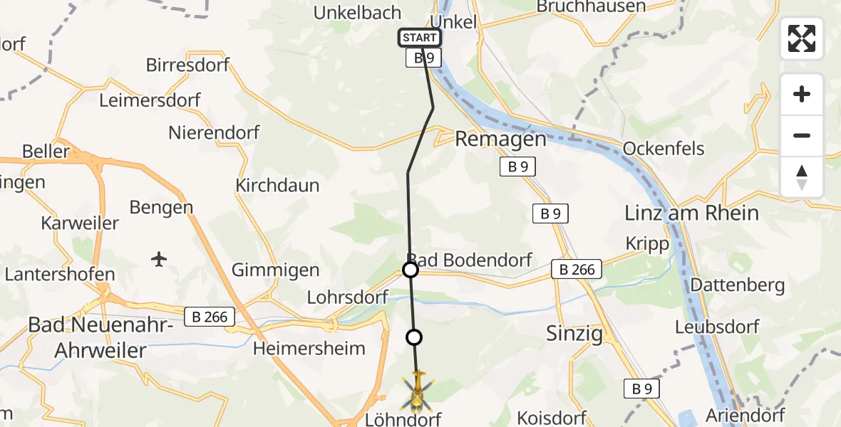 Flugroute Ambulanzhubschrauber Remagen - Sinzig, 03 Juli 2026, 07:23