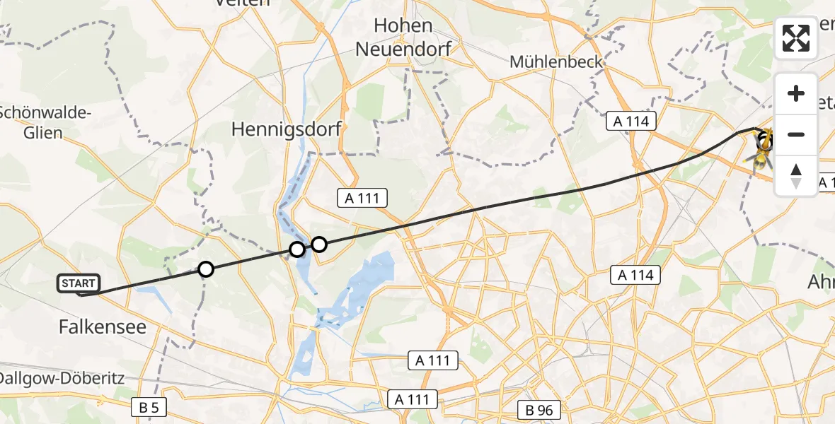 Flugroute Rettungshubschrauber Falkensee - Helios Clinic Berlin-Buch, 03 Juli 2026, 07:32
