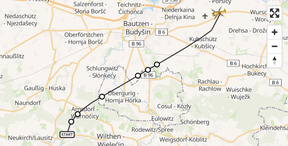 Flugroute Rettungshubschrauber Neukirch/Lausitz - Bautzen Flugplatz, 03 Juli 2026, 07:36